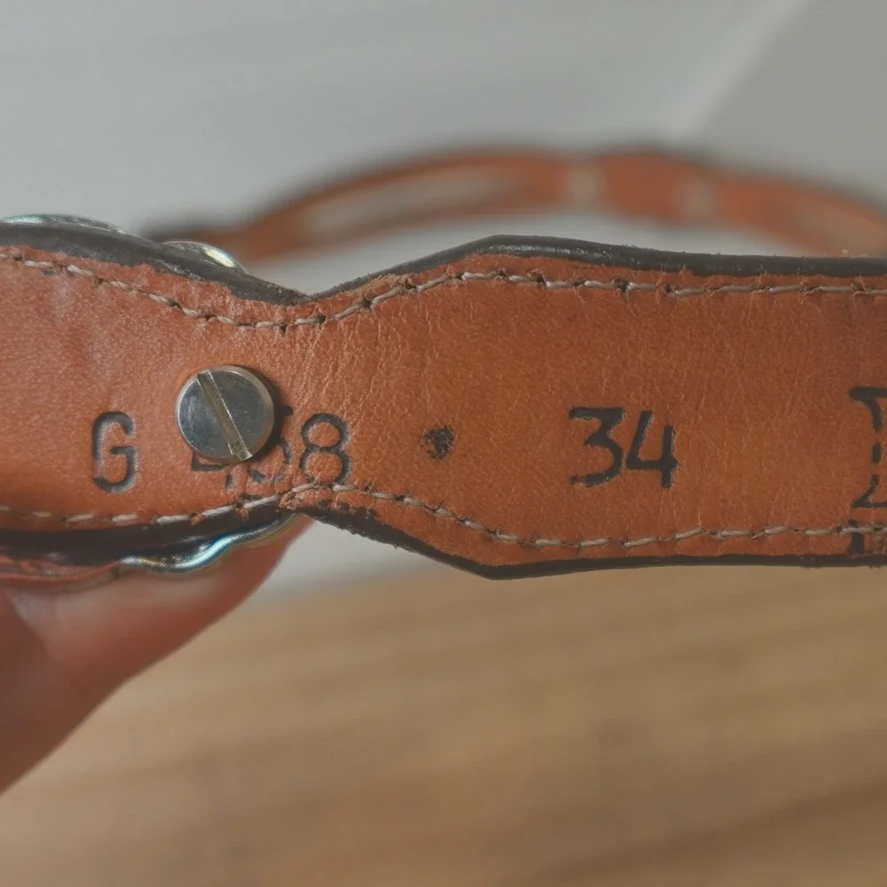 Women's Nocona Concho Belt Size 34 M/L Brown Leather Silver Tone Charms & Buckle